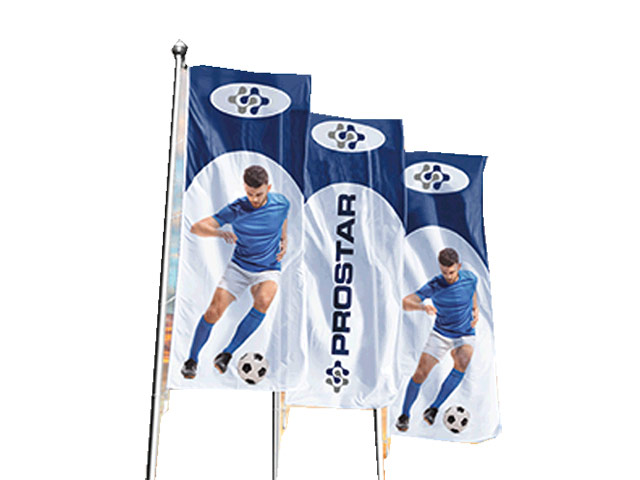 Double-sided digitally printed corporate flags on poles
